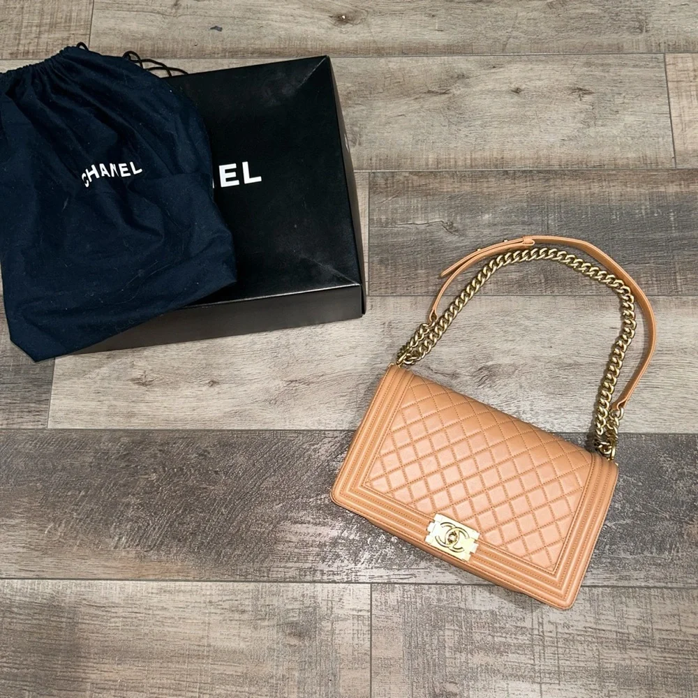 Chanel Camel Quilted Lambskin Boy Bag - Picture 3 of 15